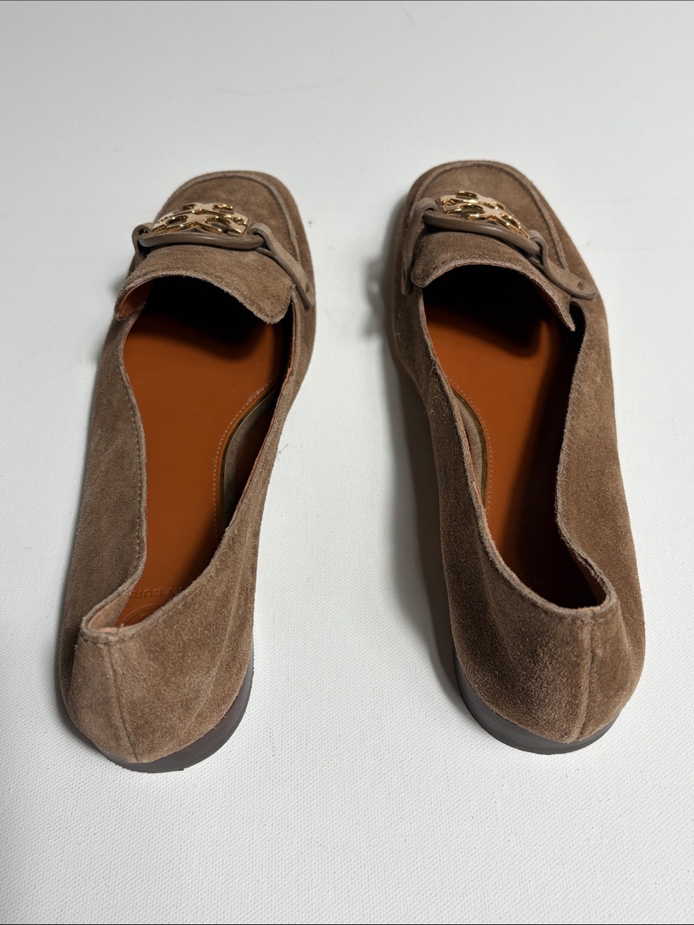 Tory Burch Suede Logo Loafers Brown Leather Sole Size 9 Classic - Picture 4 of 8